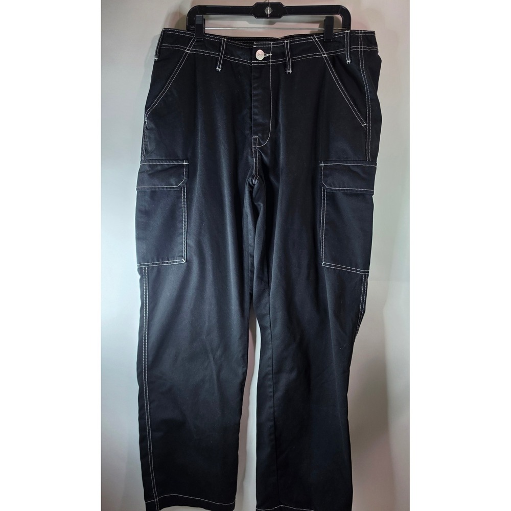 True Religion Mens Baggy Cargo Pants Black White Contrast Stitch Size 36 Y2K